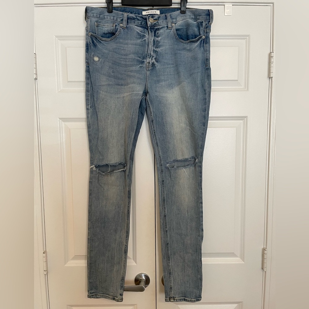 PACSUN Mens L.A. Black Stacked Knee Distressed Jeans 34 X 32 Moto Grunge Y2K